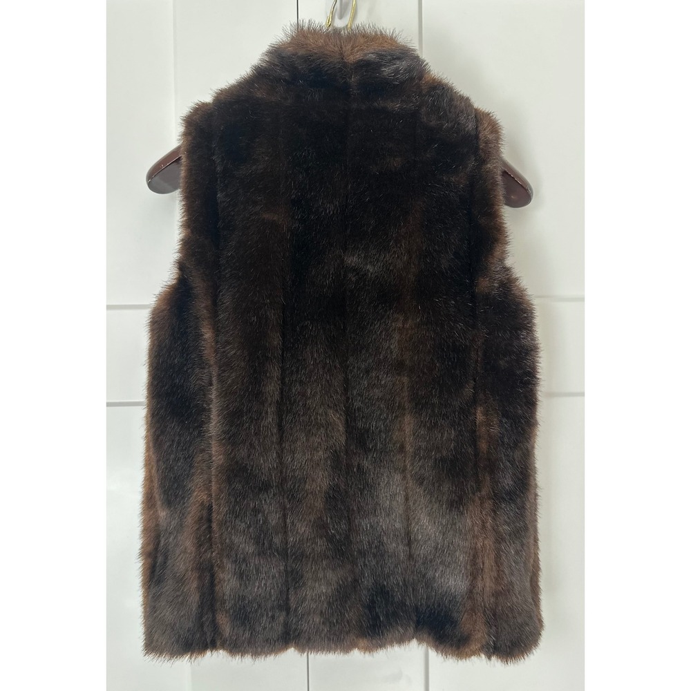 Donna Salyers Fabulous Furs Brown Faux Fur Vest XS Mahogany Sleeveless Jacket - Picture 2 of 7